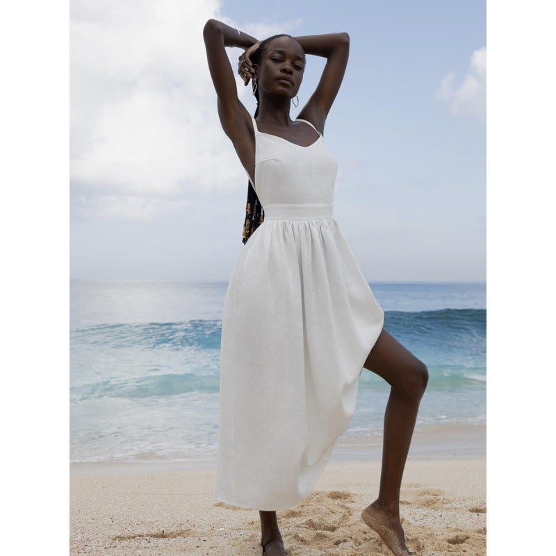Pure Cotton V-Neck Slip Skirt Women'S 2025 Spring New Elegant Elegant Strap Backless Dress - Image 5