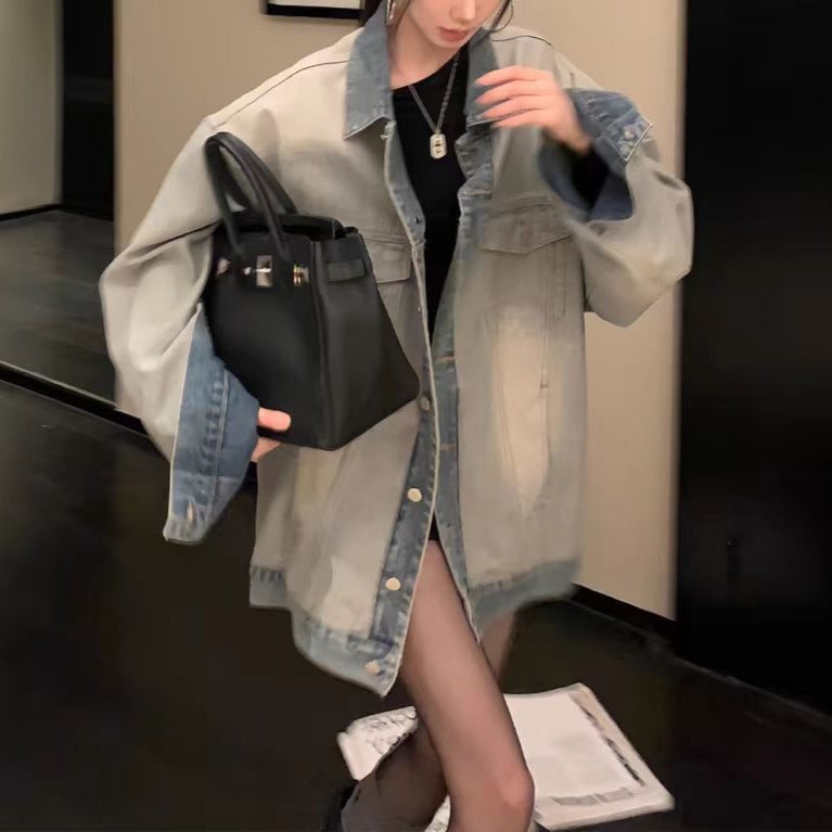 Thirteen Lines Reversible Denim Tops Women'S Autumn Loose Retro Tops Design Niche Casual Top - Image 4