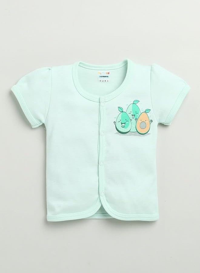 BUMZEE Baby Girls Cotton Half Sleeves Jabla & Short Set Mint Green & White - 3-6 Months (Peb10222C-mgn) - Image 2