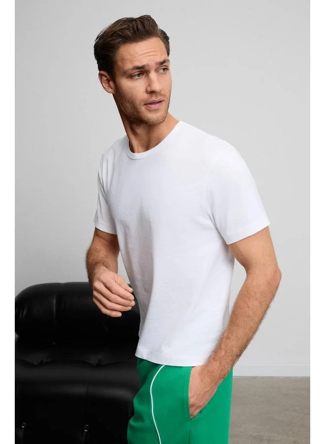 Grimelange FAYON Men's Elastane Soft and Stretchy Fabric Organic Cotton Round Neck White T-Shirt.