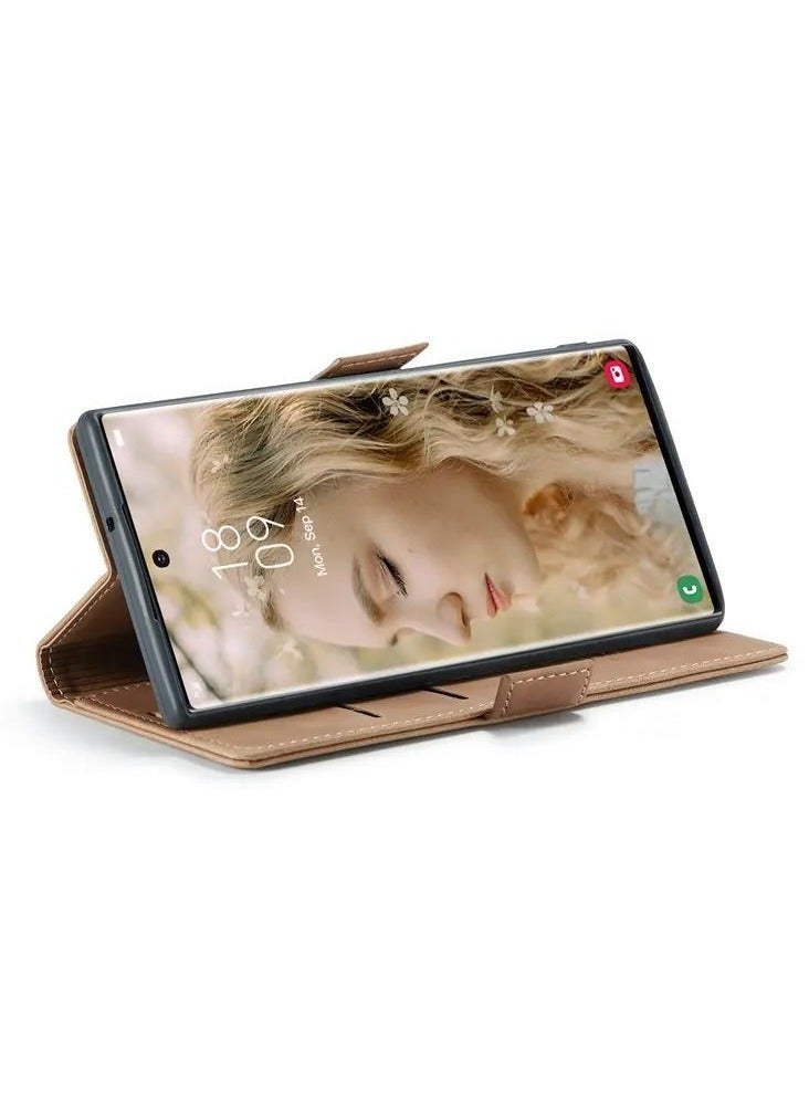 Color Fans Samsung Galaxy S23 Ultra Stand Function Fully Wrapped PU Leather Wallet Case Magnetic Auto-absorbed Phone Case - Brown - Image 2