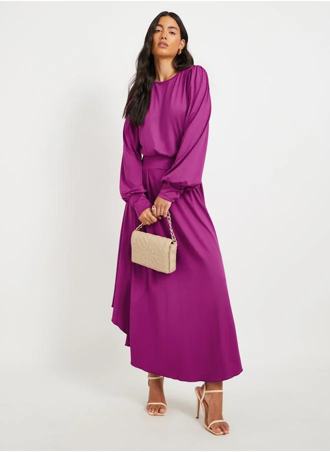 Take Two Take Two Women Purple Solid Pleated Asymmetric Hem A-Line Midi Dress
