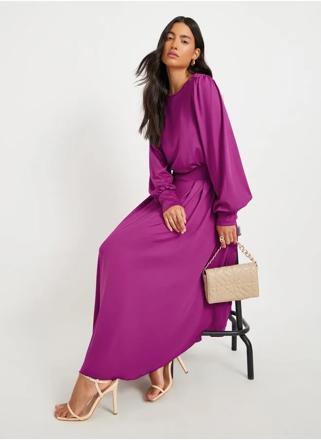 Take Two Take Two Women Purple Solid Pleated Asymmetric Hem A-Line Midi Dress