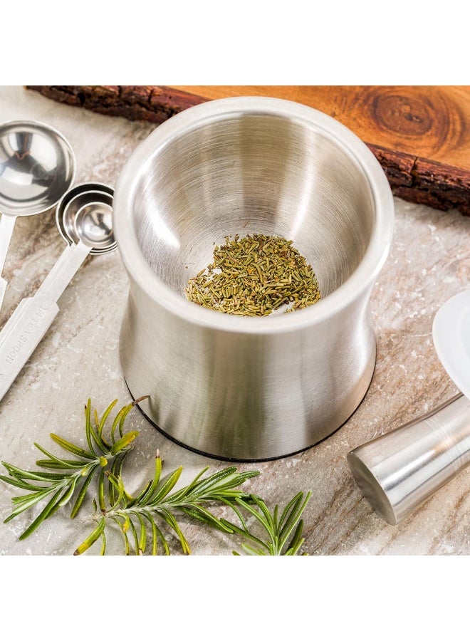 Restaurantware Pill Mortar And Pestle, 1 Slip-Resistant Dog Food Crusher - With Plastic Lid, Corrosion-Resistant, Stainless Steel Mortar And Pestle Set, Dishwashable, For Grinding Spices And Herbs - Image 3