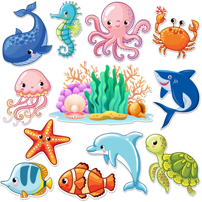 LEIFIDE 12 Pcs Cruise Door Decorations Magnetic Ocean Car Magnets Cruise Door Magnet Stickers Decorations Ocean Fridge Decor for Carnival Refrigerator(Colorful,Sea Animal) - Image 1
