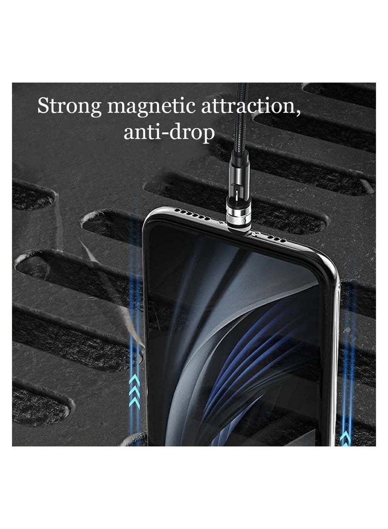 MUNTAQI Rotate Magnetic Charging Cable,  540 Degree Rotating 3 in 1 Phone Charger Cable with LED Light 90 Degree Angle Connector, Compatible with Micro USB, Type C, IProduct and Most Devices (Black) - Image 5