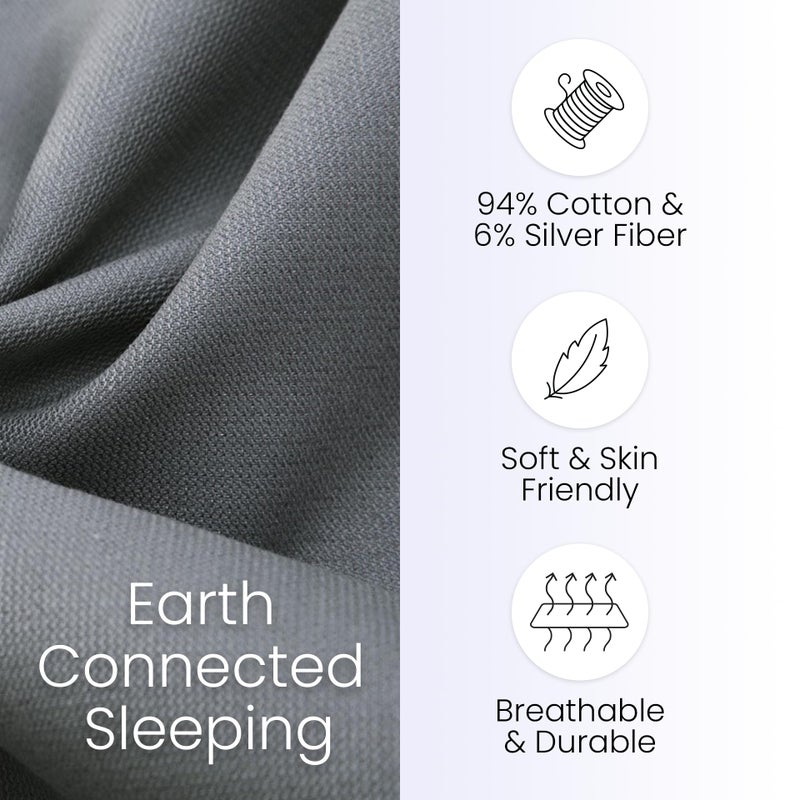hooga Grounding Sheet  Queen Size  94% Organic Cotton 6% Conductive Silver  Fitted Earth Connected Sheets for Sleep  Pain Relief  Wellness. 60""x 80""x15""  Gray Sheets with 15 Ft Grounding Cord - Image 3