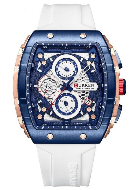 CURREN 8442M Men Quartz Sport Watch Silicone Strap Alloy Case Fashion Multifunction Wristwatch Abrastion Resistant glass 3ATM Luminous Display Chronograph Calendar Date Watches