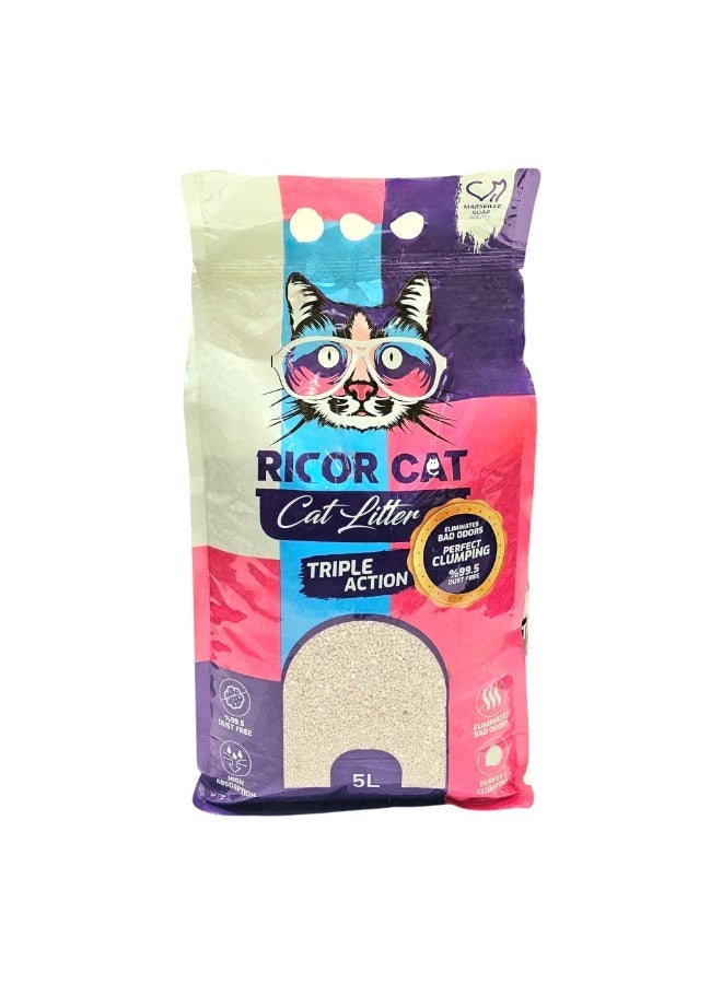 ريجور رمل قطط 5لتر  برائحة صابون مارسيليا ثلاثي الفاعلية - Image 2