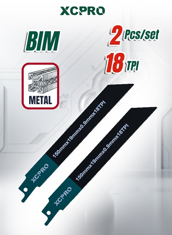 Reciprocating Saw Blades for Metal 150mm x 19mm x 0.9mm, 18 TPI BIM Metal Cutting Blades with Milled Teeth, 2 Piece Set