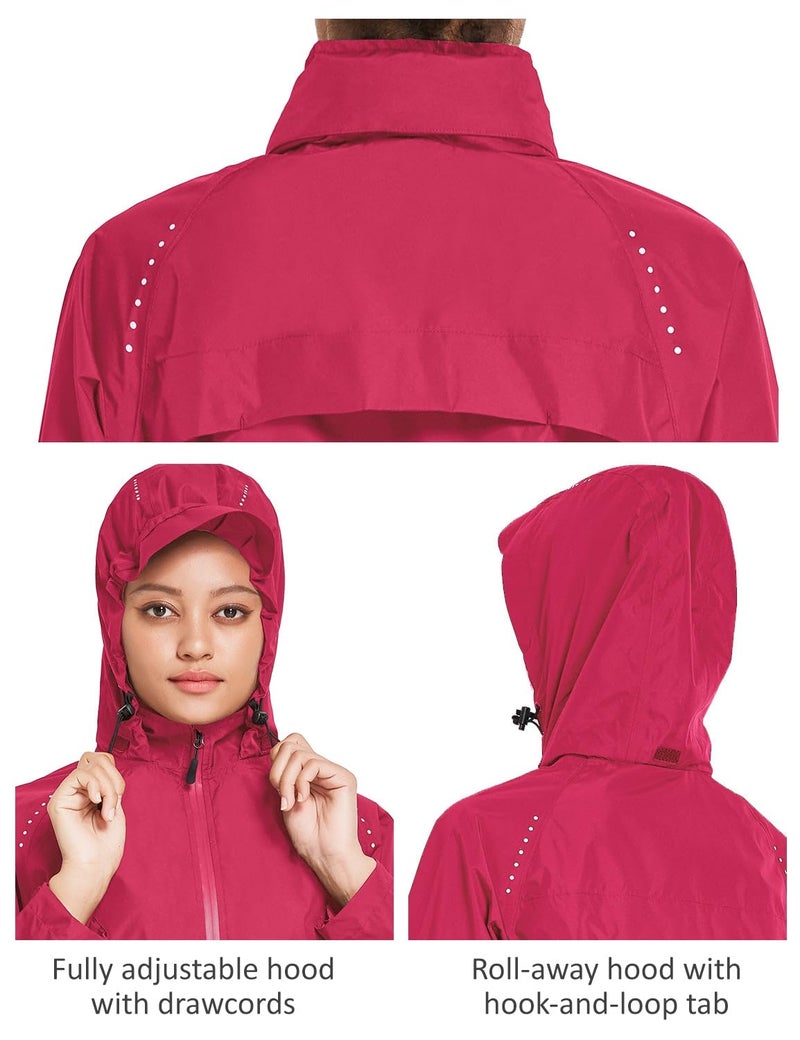 baleaf Women's Running Rain Jackets Waterproof Windbreaker Windproof Lightweight Cycling Jacket Reflective Packable Hooded Rosy M - Image 5