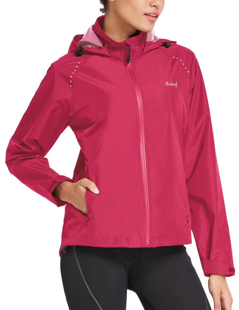 baleaf Women's Running Rain Jackets Waterproof Windbreaker Windproof Lightweight Cycling Jacket Reflective Packable Hooded Rosy M - Image 2