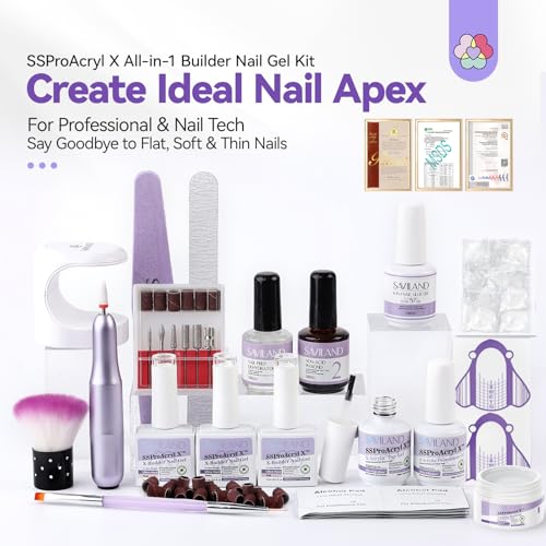SAVILAND Builder Nail Gel Kit with Nail Drill Clear Pink Nude White Gel Builder for Nails VE Castor Oil Ultra Hard Gel with U V Lamp Base Top Coat for Nail Apex Extension Strengthener SSProAcryl X - Image 3