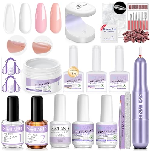 SAVILAND Builder Nail Gel Kit with Nail Drill Clear Pink Nude White Gel Builder for Nails VE Castor Oil Ultra Hard Gel with U V Lamp Base Top Coat for Nail Apex Extension Strengthener SSProAcryl X - Image 1