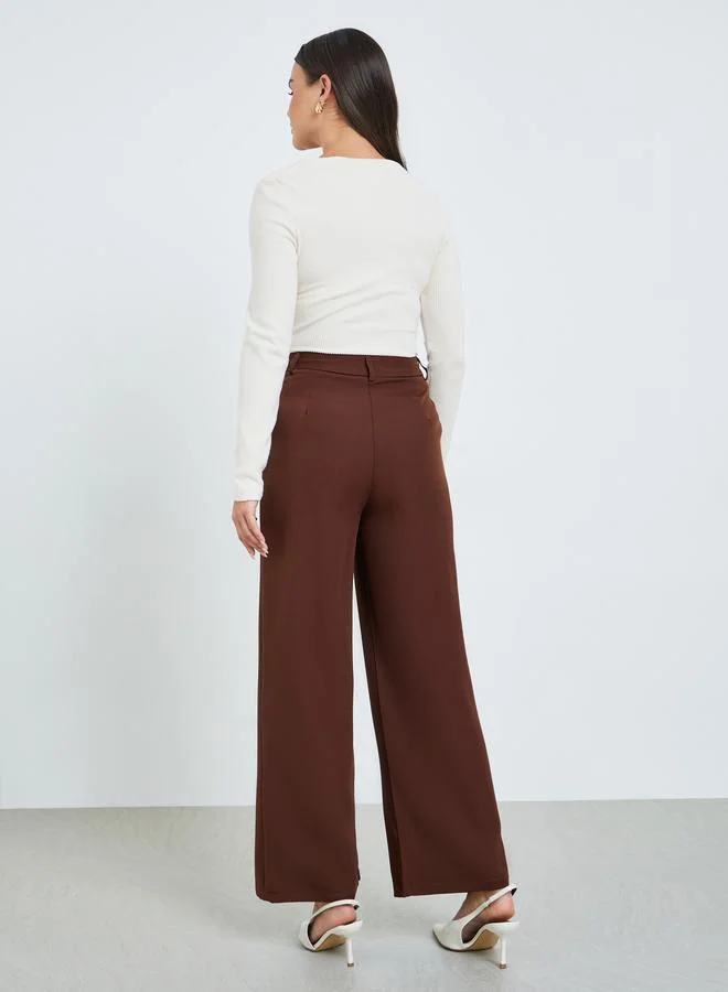 Take Two Brown Brown Solid Wide Leg Trousers for Women | Best Price UAE