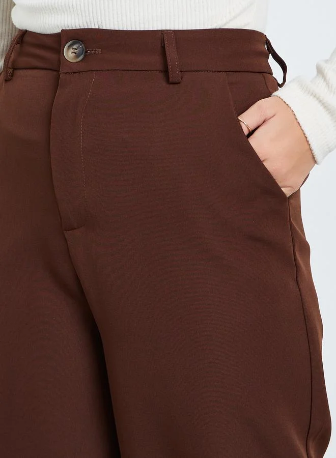 Take Two Brown Brown Solid Wide Leg Trousers for Women | Best Price UAE