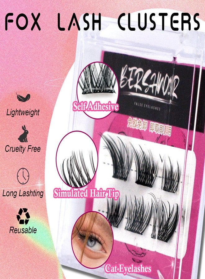 BERSHNOR False Eyelashes Self Adhesive Lash Clusters Spiky Cat Eye Volume Pre-Glued Eyelash Clusters Wispy Lashes - Image 4