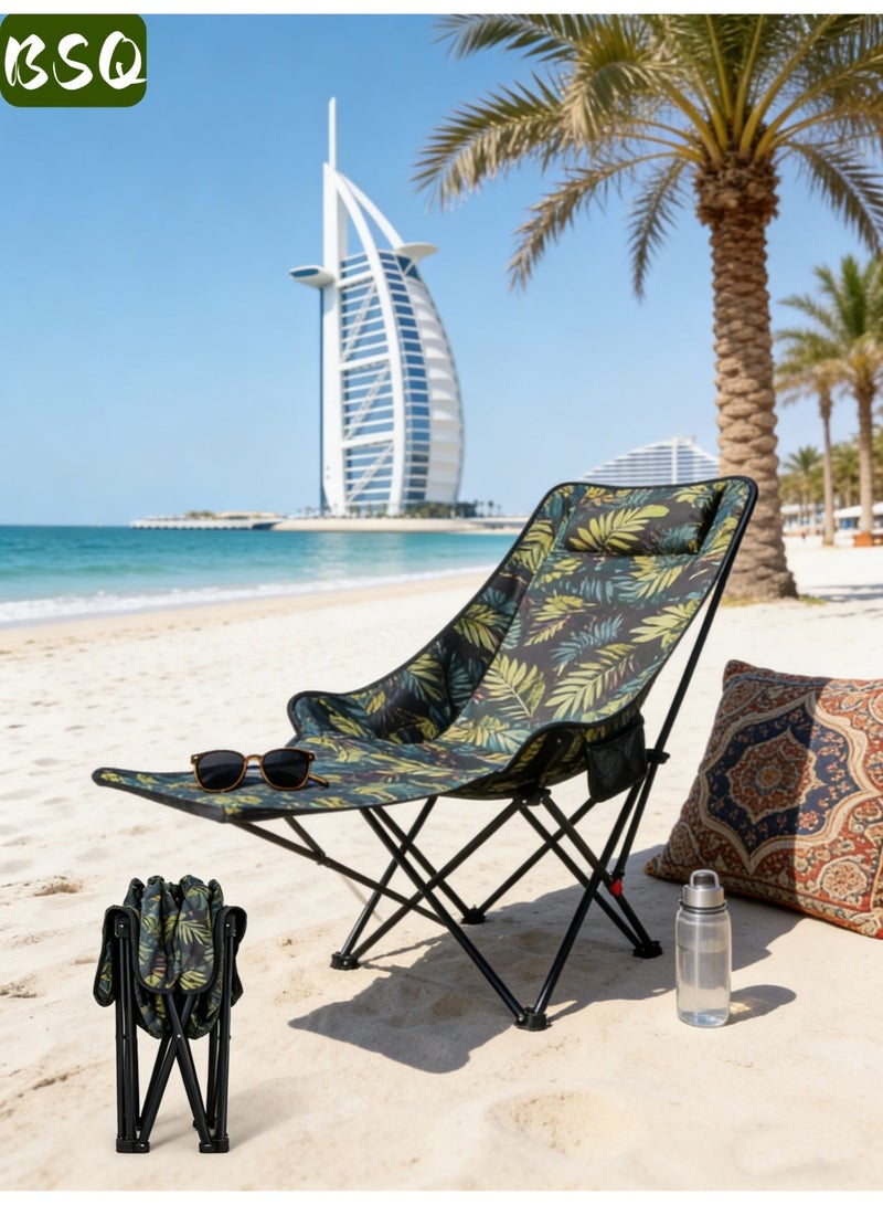 BSQ Outdoor portable camping chair | reclining chair | three-position adjustable angle | lightweight folding camping chair, 200 kg load capacity, high-back padded beach chair with armrests and portable carrying case, Ideal for Office Naps, Fishing, Patio, Camping, Movie Nights, and Sports Viewing. - Image 1
