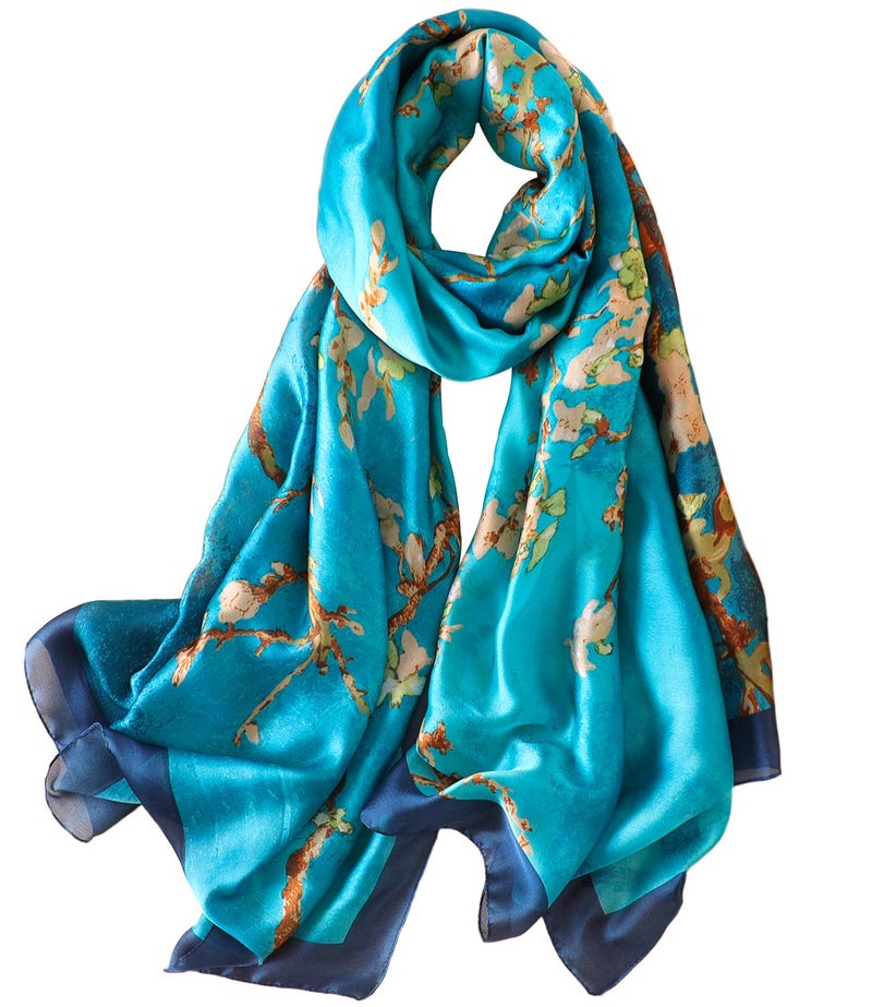 NUWEERIR Womens 100% Large Mulberry Silk Scarf Long Satin Scarf Fashion Lightweight Wraps