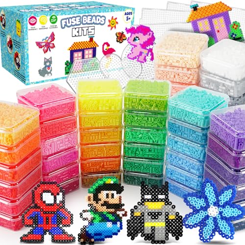 FUNZBO 31000 5mm Fuse Beads Kit - 48 Colors, Christmas Homeschool Arts and Crafts Supplies for Kids, Toys Set, Art Decorations for Room, Christmas Toys Gifts for Girls and Boys Age 5+ - Image 1