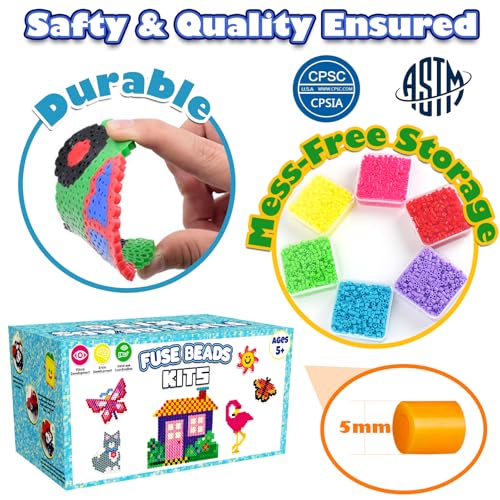 FUNZBO 31000 5mm Fuse Beads Kit - 48 Colors, Christmas Homeschool Arts and Crafts Supplies for Kids, Toys Set, Art Decorations for Room, Christmas Toys Gifts for Girls and Boys Age 5+ - Image 4