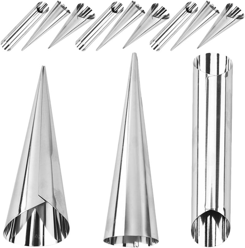 12pcs Stainless Steel Croissant Baking Molds Cone and Tubular Cream Horn Forms for DIY Pastry Baking Set - Image 1