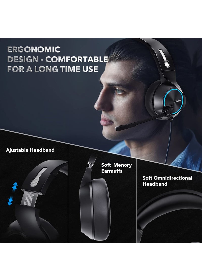 NUBWO N11 Wired Gaming Headset for PC, Computer Headphones with Noise Cancelling Microphone, Wired Headset & LED Light Gaming Headphones for PS4/PS5 Console Laptop  - Image 2