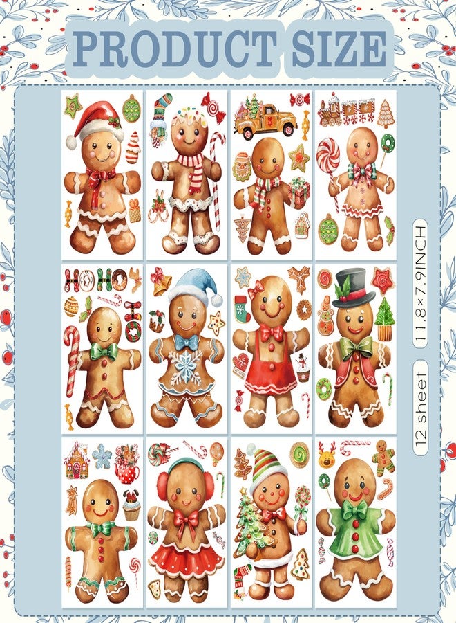Fayoo 12 Sheets Christmas Gingerbread Wall Stickers Decorations, Xmas Wall Decals Holiday Gingerbread Candy Floor Wall Vinyl Stickers for Living Room Bedroom Home Office Decor - Image 2