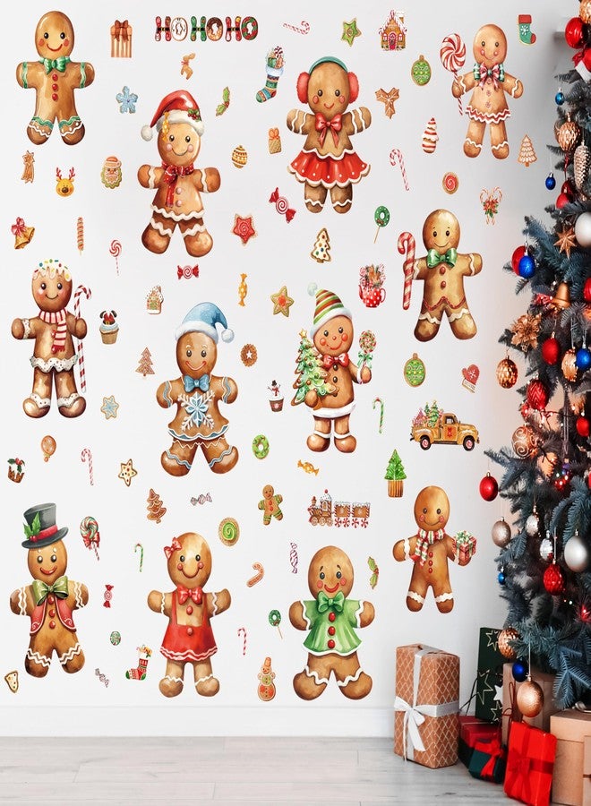 Fayoo 12 Sheets Christmas Gingerbread Wall Stickers Decorations, Xmas Wall Decals Holiday Gingerbread Candy Floor Wall Vinyl Stickers for Living Room Bedroom Home Office Decor - Image 1