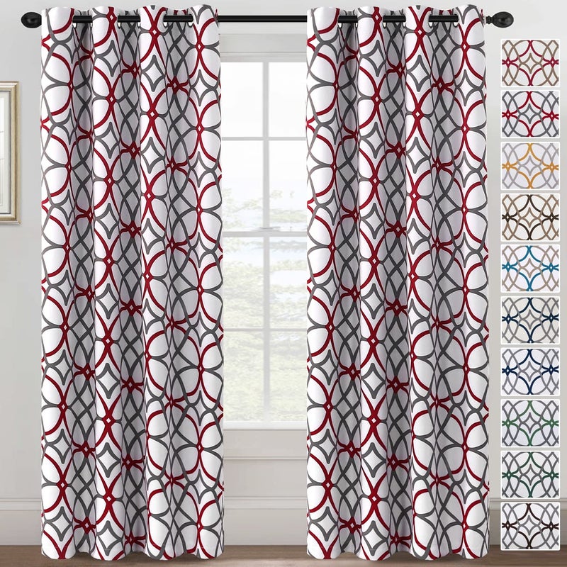 H.VERSAILTEX Blackout Curtains 84 inch Length 2 Panels Set Thermal Curtains & Drapes Window Treatment Noise Reducing Geometric Modern Grommet Living Room Curtains for Bedroom - Burgundy and Gray - Image 1
