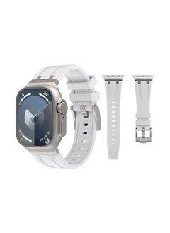 Generic Liquid Silicone Rubber Bands Compatible with Apple Watch Series Ultra 2 49/45/44/42 mm, Luxury Rubber Strap with Stainless Steel Adapter White  - Image 1