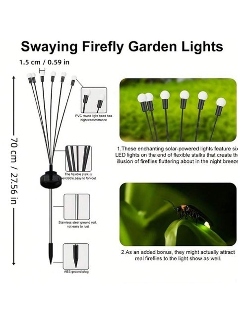 6 Pack Solar Garden Lights for Outdoor, Upgraded 6 LED Firefly Solar Swaying Lights, Sway by Wind, Waterproof Outdoor Lights Solar Powered for Yard Patio Pathway Decoration (Warm White)