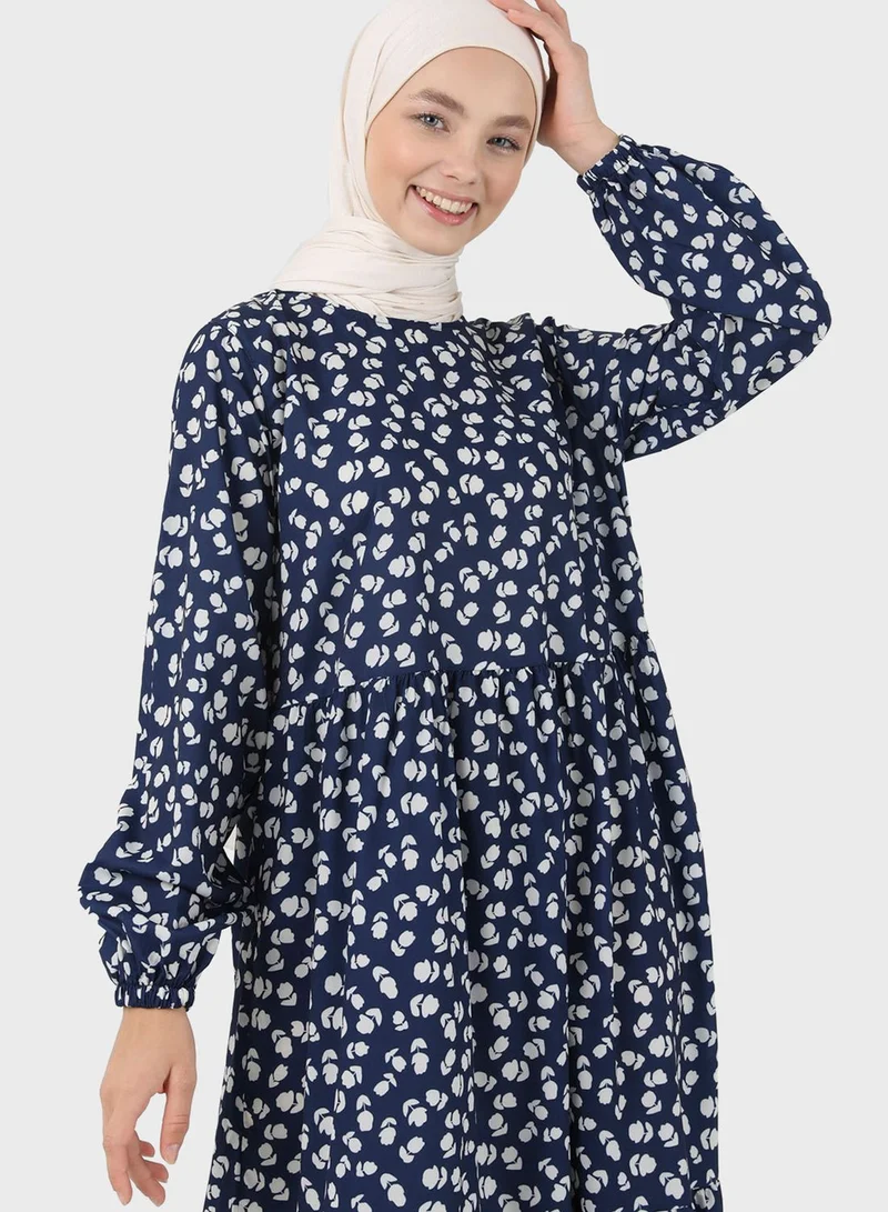 Benin by modanisa Floral Printed Tiered Dress