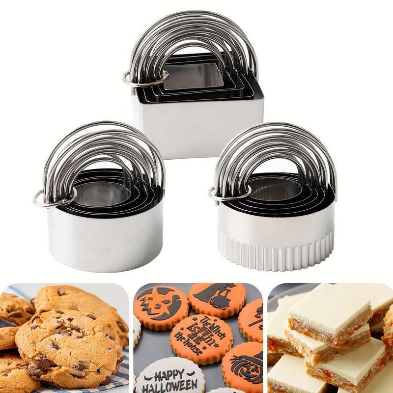 5pcs Rectangular Stainless Steel Scalloped Cake Ring Baking Cutting Mold Set with Handles for Home Use - Image 1
