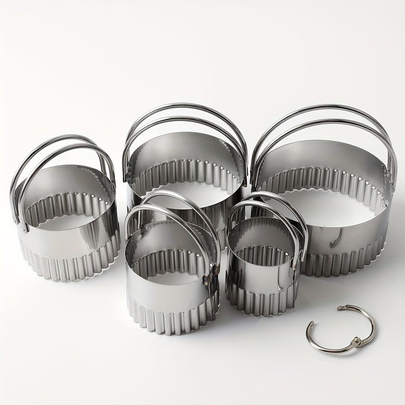 5pcs Rectangular Stainless Steel Scalloped Cake Ring Baking Cutting Mold Set with Handles for Home Use - Image 5