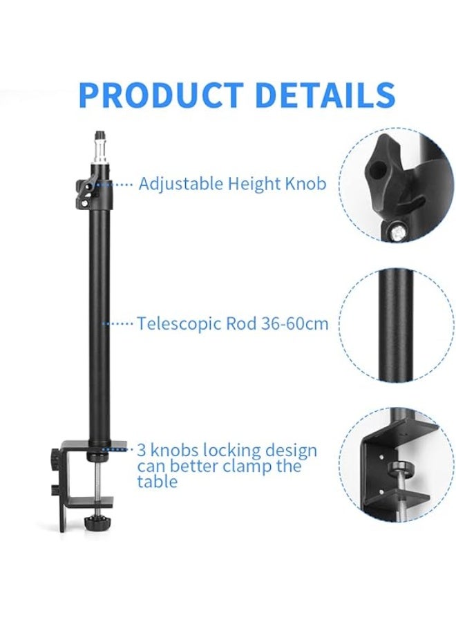 Desk Mount Stand for DSLR Camera, Table Mount with Adjustable Arm 14-24 inch, Padded Clamp, Standard 1/4'' Screw Tip for Panel, Ring, Video Lights - Image 2