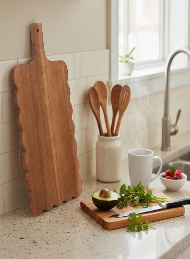 Novabright Scalloped Shaped Wood Cutting Board Wooden Serving Tray Farmhouse Kitchen Decoration for Holiday Party Accessories Table Home Shelf Dining Room Gifts(dark Brown, 1 Pcs) - Image 3