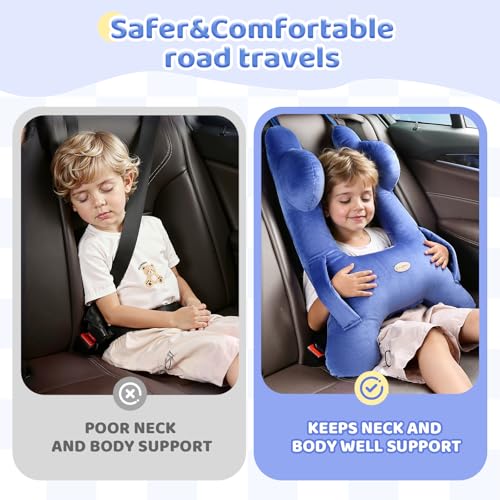 FLORICH Kids Travel Pillow, Car Sleeping Travel Pillow for Kids, Washable H-Shaped Pillow for Adults and Children to Support Head and Body for Road Trips Pillow for Car (Blue) - Image 2