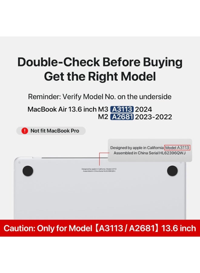 VKL حافظة متوافقة لجهاز MacBook Air مقاس 13.6 بوصة طراز M4 M3 M2 إصدار 2025 2024-2022 A3420 A3113 A2681، غلاف صلب بلاستيكي واقي متين لجهاز MacBook Air M2 مقاس 13 بوصة - شفاف غير لامع - Image 3