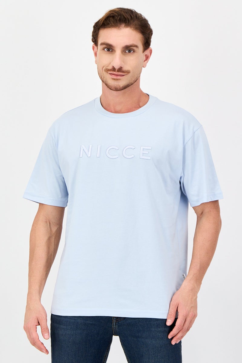 Nicce Men Crew Neck Short Sleeve Embroidered Logo T-Shirts, Ice Blue - Image 1