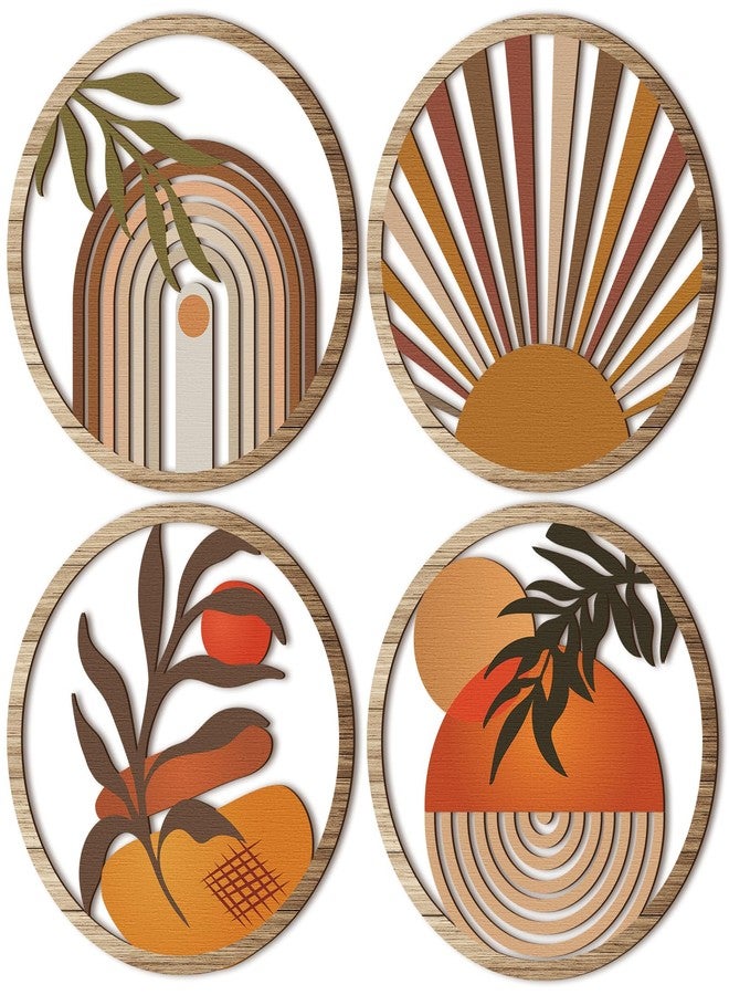Qunclay 4 Pcs Boho Wall Art Bohemian Wooden Round Circle Wall Decor Hollow out Hanging Farmhouse Aesthetic for Bedroom Living Room Bathroom Bedroom Bathroom Patio Apartment Gift 10 Inch(Stylish) - Image 1