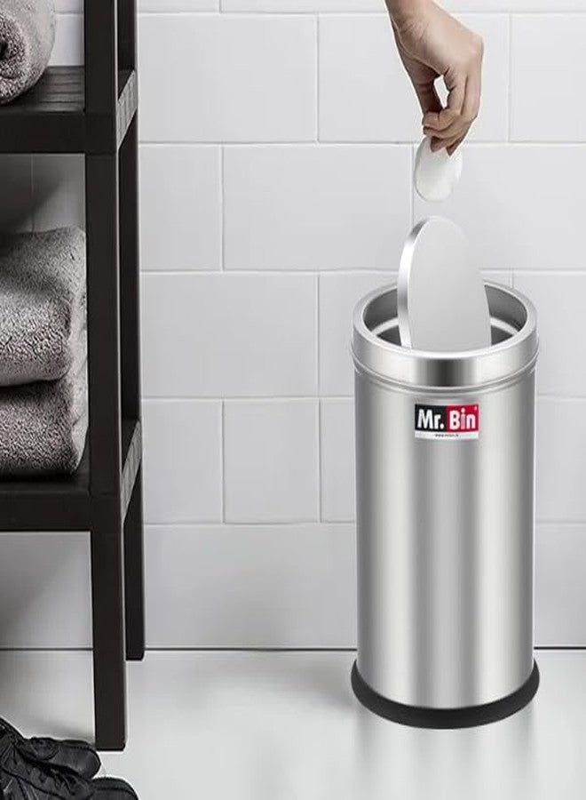 Mr. Bin Stainless Steel Dustbin | Swing Stainless Steel bin | 8" x 12" Garbage Bin | SS 202 Modular Trash Can | Round Shape Dustbin for Home, Bathroom, Kitchen, Room & Office | 9 Liter | - Image 3