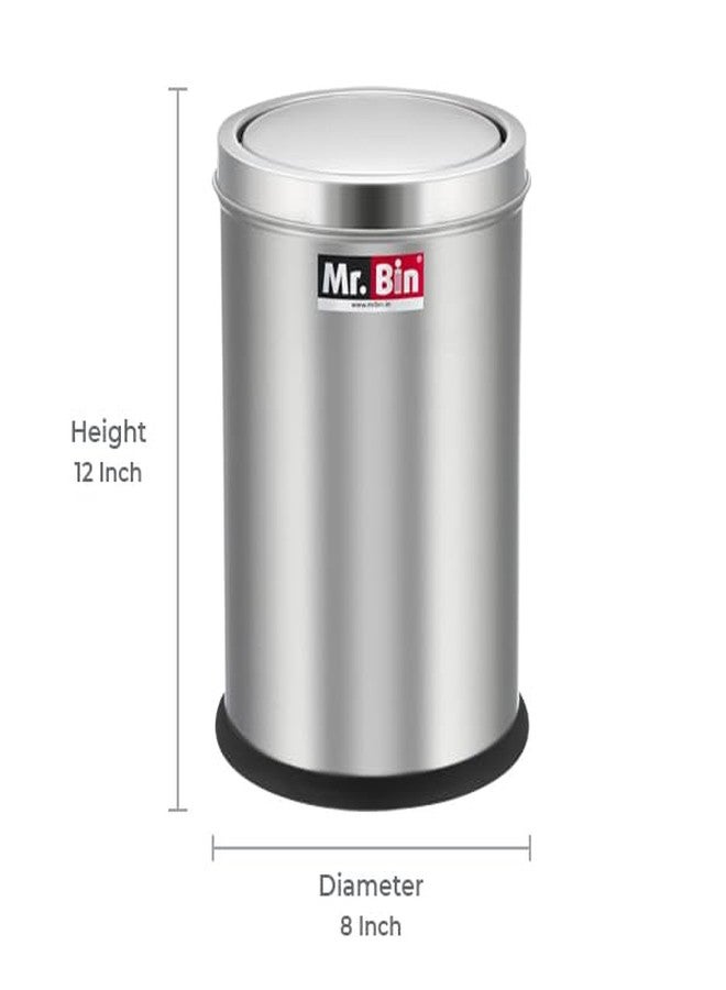 Mr. Bin Stainless Steel Dustbin | Swing Stainless Steel bin | 8" x 12" Garbage Bin | SS 202 Modular Trash Can | Round Shape Dustbin for Home, Bathroom, Kitchen, Room & Office | 9 Liter | - Image 4