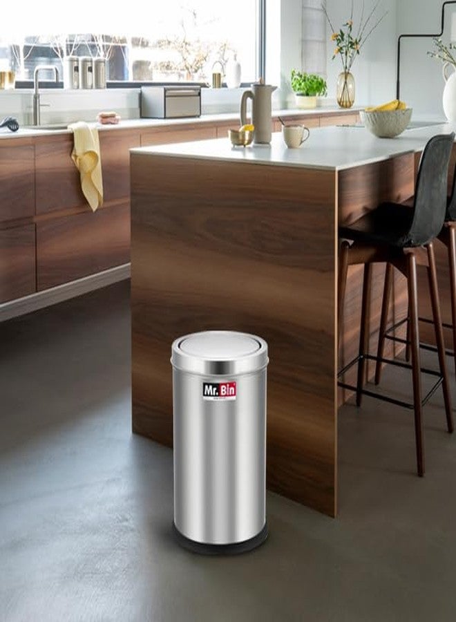 Mr. Bin Stainless Steel Dustbin | Swing Stainless Steel bin | 8" x 12" Garbage Bin | SS 202 Modular Trash Can | Round Shape Dustbin for Home, Bathroom, Kitchen, Room & Office | 9 Liter | - Image 2