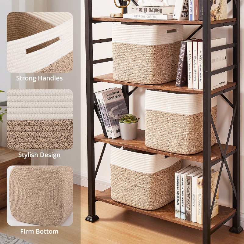 OIAHOMY 13 Kallax Inch Cube Storage Bins, 3-Pack Cotton Rope Woven Baskets for Organizing, Kallax Insert Storage Baskets for Shelves, Baby Nursery, Closet Organizer, 13*13*12.6IN, Brown & White - Image 3
