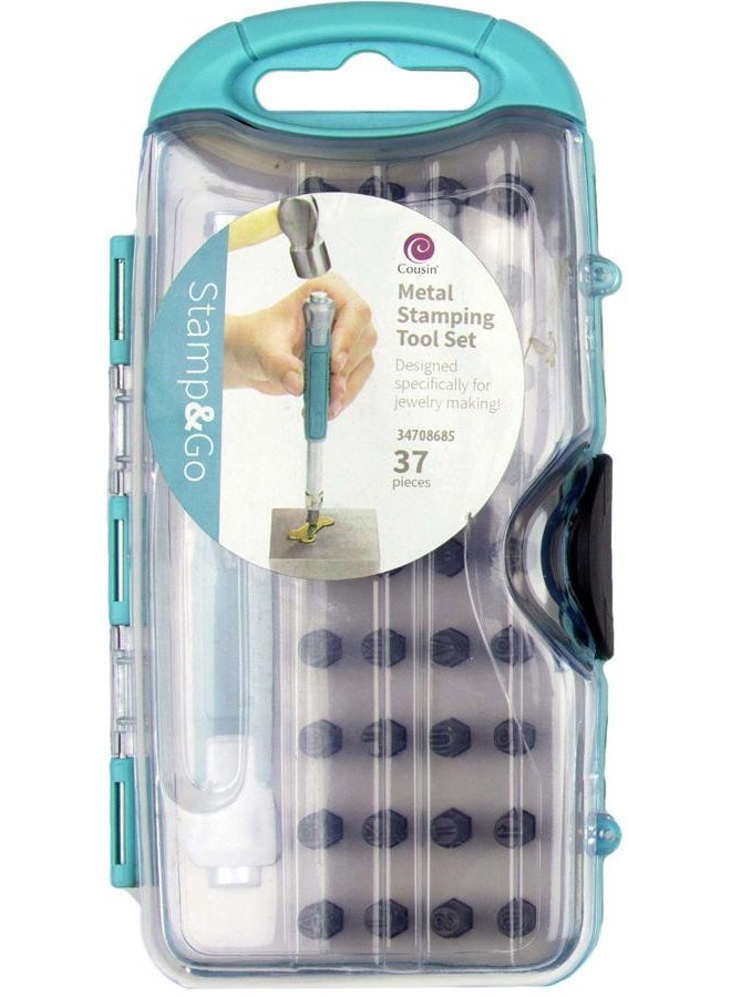 Cousin Diy Stamp & Go Metal Stamping Kit For Jewelry Making, Bits With Letters, Numbers And Symbols, Teal - Image 1