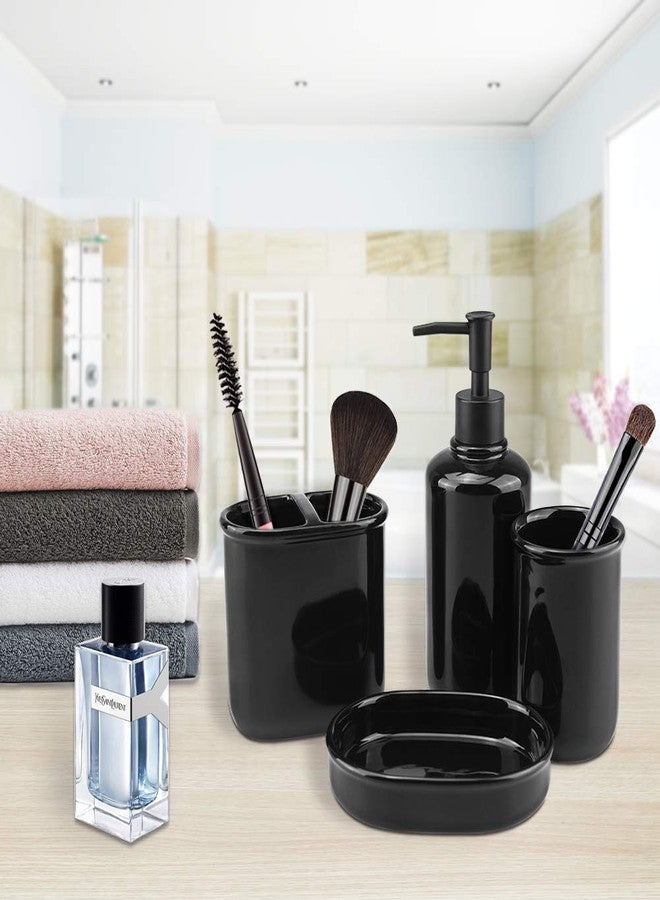 ريتش لايف مجموعة إكسسوارات حمام سيراميكية مكونة من 4 قطع، تتضمن موزع صابون، حامل فرشاة أسنان، كوب، طبق صابون، مجموعات كاملة من أدوات الحمام لديكور الحمام، أفكار هدايا منزلية، لون أسود - Image 5