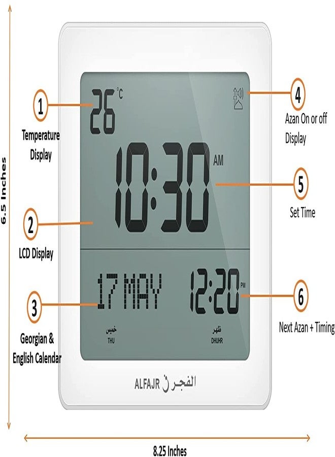 ALFAJR Automatic Worldwide Digital Azan/Athan/Nimaz Prayer Wall and Desk White Clock CF-19 with Detachable Frame (Sepia) - Image 4