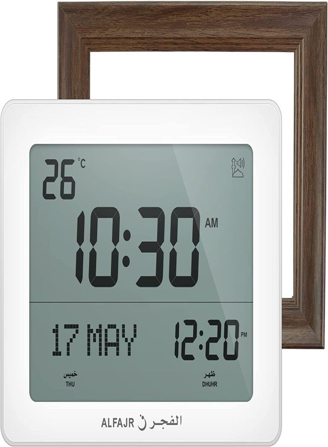 ALFAJR Automatic Worldwide Digital Azan/Athan/Nimaz Prayer Wall and Desk White Clock CF-19 with Detachable Frame (Sepia) - Image 1
