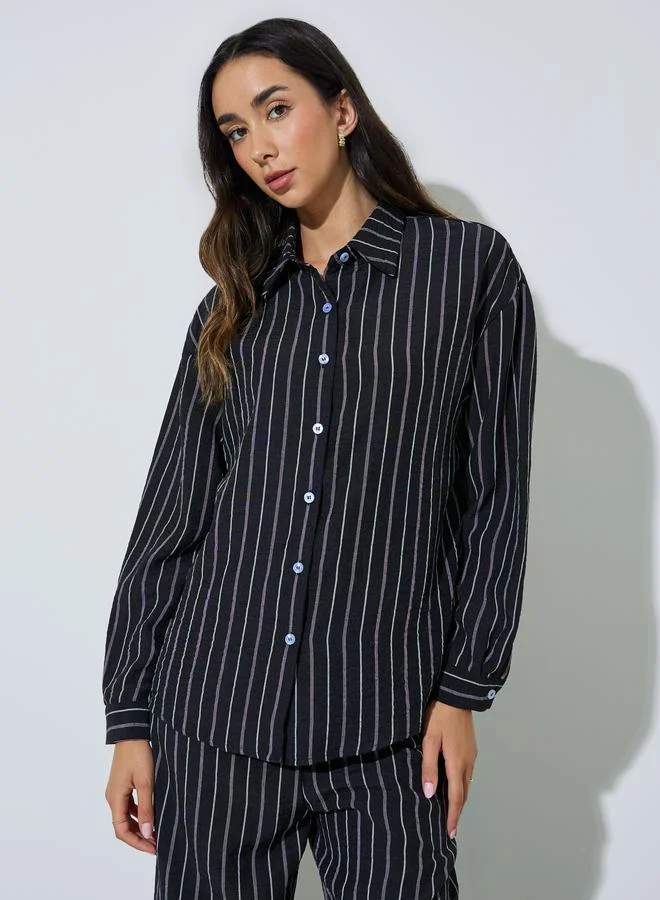 Styli Black Striped Shirt And Trousers Co-Ord Set